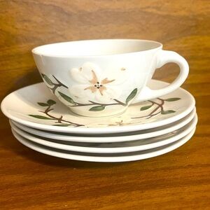 Four Vintage 1950's Orchard Ware California Pottery Dogwood Cup and Saucer Sets